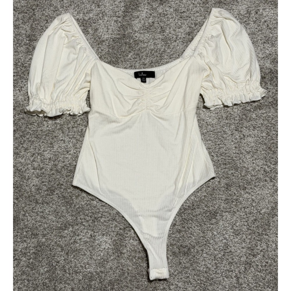 Lulus Ivory Off White Bodysuit Puff Sleeve Baby Doll Womens Size X- Small NWT